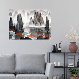 Plakat samoprzylepny Chiński krajobraz - góry i woda