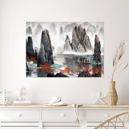 Plakat samoprzylepny Chiński krajobraz - góry i woda