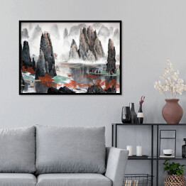 Plakat w ramie Chiński krajobraz - góry i woda