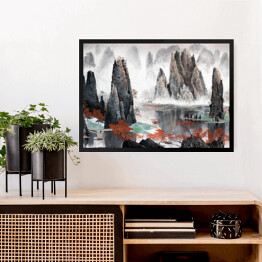 Obraz w ramie Chiński krajobraz - góry i woda