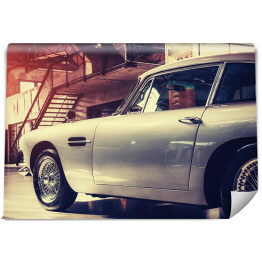 Fototapeta Piękny srebrny retro samochód na pokazie