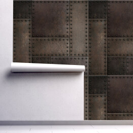 Tapeta winylowa zmywalna w rolce Ciemne zardzewiałe metalowe płyty z nitami bezszwowe tło lub tekstura