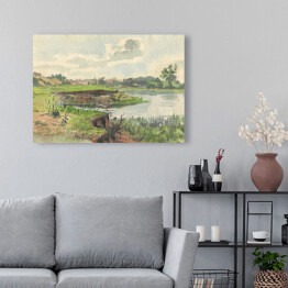 Obraz na płótnie Łąka nad rzeką - akwarela