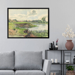 Obraz w ramie Łąka nad rzeką - akwarela