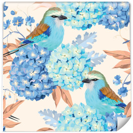 Tapeta winylowa zmywalna w rolce Piękna hortensja i błękitne ptaszki