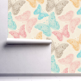 Tapeta samoprzylepna w rolce Wzór z latających pastelowych motyli