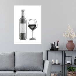 Plakat Czerwone wino - butelka i kieliszek
