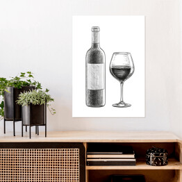 Plakat samoprzylepny Czerwone wino - butelka i kieliszek