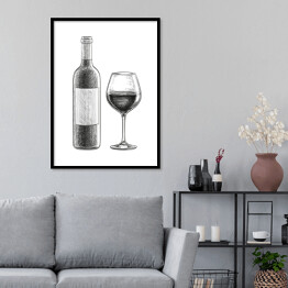 Plakat w ramie Czerwone wino - butelka i kieliszek