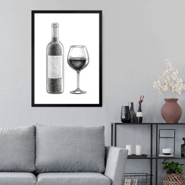 Obraz w ramie Czerwone wino - butelka i kieliszek