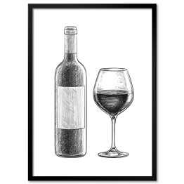 Plakat w ramie Czerwone wino - butelka i kieliszek