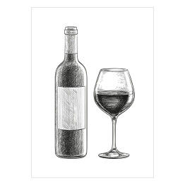 Plakat Czerwone wino - butelka i kieliszek