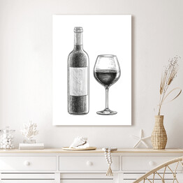 Obraz na płótnie Czerwone wino - butelka i kieliszek