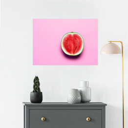 Plakat samoprzylepny Połowa arbuza na różowym tle