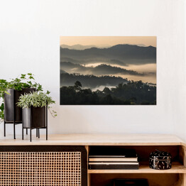 Plakat samoprzylepny Las we mgle na górzystym terenie, Tajlandia