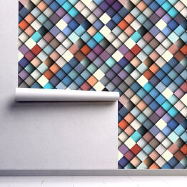 Tapeta winylowa zmywalna w rolce Mozaika z kwadratów w oryginalnych barwach
