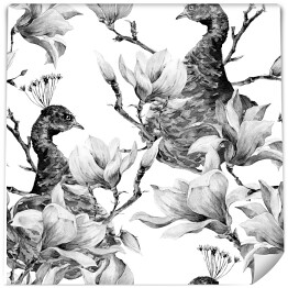 Tapeta w rolce Ptaki siedzące na kwitnących magnoliach