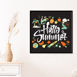 Plakat w ramie "Witaj, lato" - ilustracja z letnimi motywami