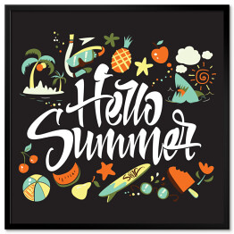 Plakat w ramie "Witaj, lato" - ilustracja z letnimi motywami