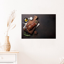 Plakat samoprzylepny Grillowany stek wołowy ribeye, zioła i przyprawy