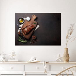 Plakat samoprzylepny Grillowany stek wołowy ribeye, zioła i przyprawy