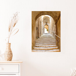 Plakat Stare kamienne schody i łuk we włoskiej wiosce
