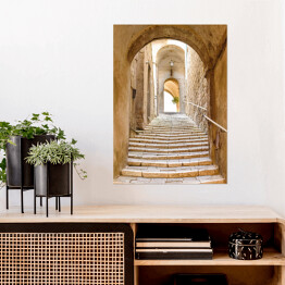 Plakat Stare kamienne schody i łuk we włoskiej wiosce