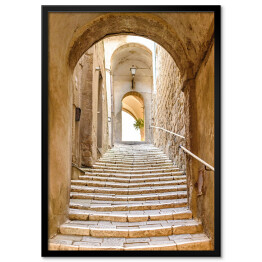 Plakat w ramie Stare kamienne schody i łuk we włoskiej wiosce