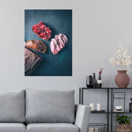 Plakat Rustykalny chleb ze świeżym salami chorizo ​​i mortadeli