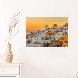 Plakat samoprzylepny Piękny zmierzch w Oia, Santorini wyspa, Grecja