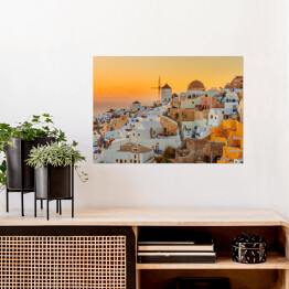 Plakat Piękny zmierzch w Oia, Santorini wyspa, Grecja