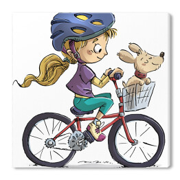 Obraz na płótnie Dziewczyna na rowerze z psem
