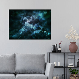 Plakat samoprzylepny Niebieska mgławica i kosmiczny pył na gwiaździstym niebie