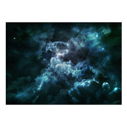 Plakat samoprzylepny Niebieska mgławica i kosmiczny pył na gwiaździstym niebie