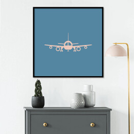 Plakat w ramie Rysunek samolotu pasażerskiego na niebieskim tle