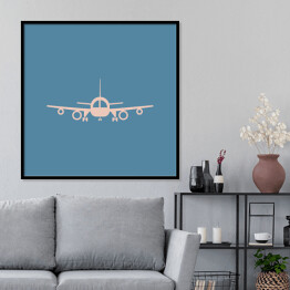 Plakat w ramie Rysunek samolotu pasażerskiego na niebieskim tle