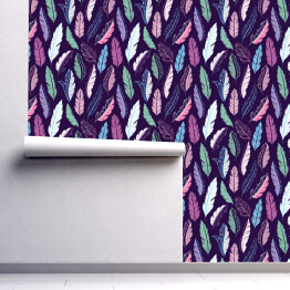 Tapeta samoprzylepna w rolce Wzór w pióra w odcieniach fioletu i granatu