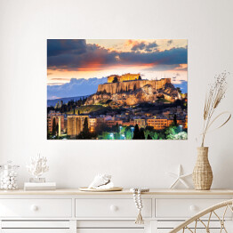 Plakat samoprzylepny Akropol z Partenonem w Atenach o zmierzchu