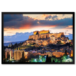 Plakat w ramie Akropol z Partenonem w Atenach o zmierzchu