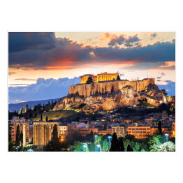 Plakat Akropol z Partenonem w Atenach o zmierzchu