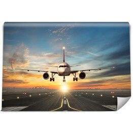 Fototapeta winylowa zmywalna Samolot lądujący na pasie na tle pięknego nieba