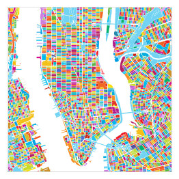 Plakat samoprzylepny Nowy Jork, USA, kolorowa mapa na białym tle