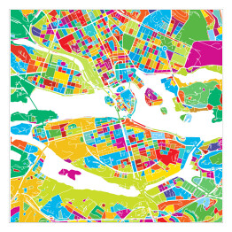 Plakat samoprzylepny Sztokholm, Szwecja, kolorowa mapa na białym tle