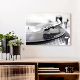 Obraz na płótnie Gramofon z płytą winylową w odcieniach szarości