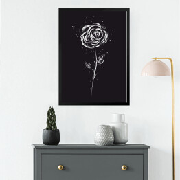Obraz w ramie Biała róża na czarnym tle