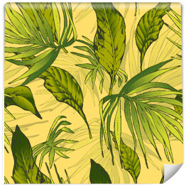 Tapeta winylowa zmywalna w rolce Egzotyczne liście na żółtawym tle