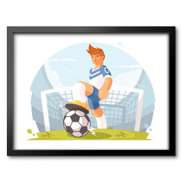 Obraz w ramie Chłopak grający w piłkę nożną - ilustracja