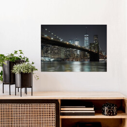 Plakat Widok na Most Brooklyński na tle panoramy oświetlonego Nowego Jorku nocą