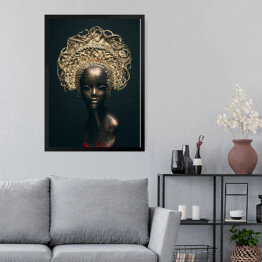 Obraz w ramie Figura z brązu - kobieta w złotym nakryciu głowy