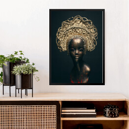 Obraz w ramie Figura z brązu - kobieta w złotym nakryciu głowy